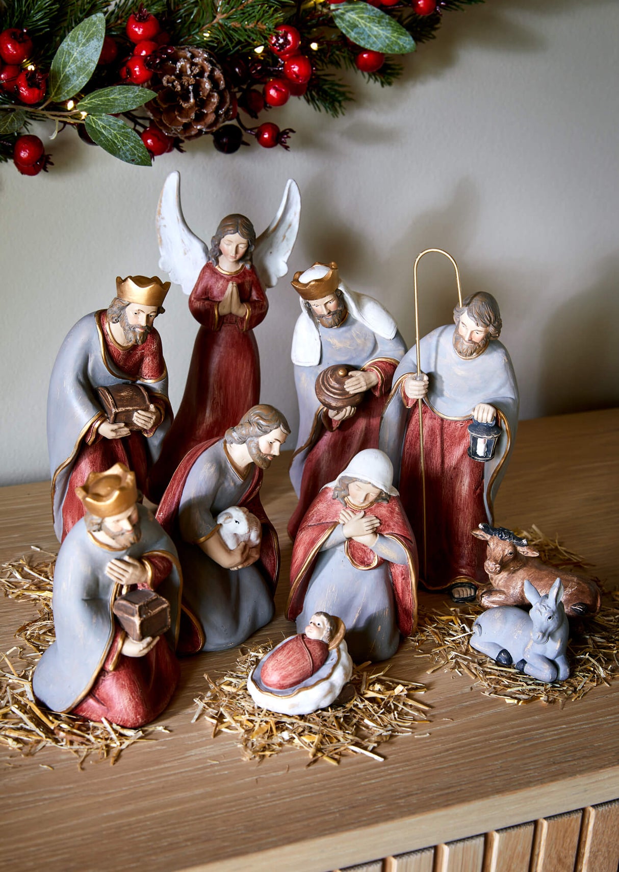 Bethlehem julekrybbe rød/grå