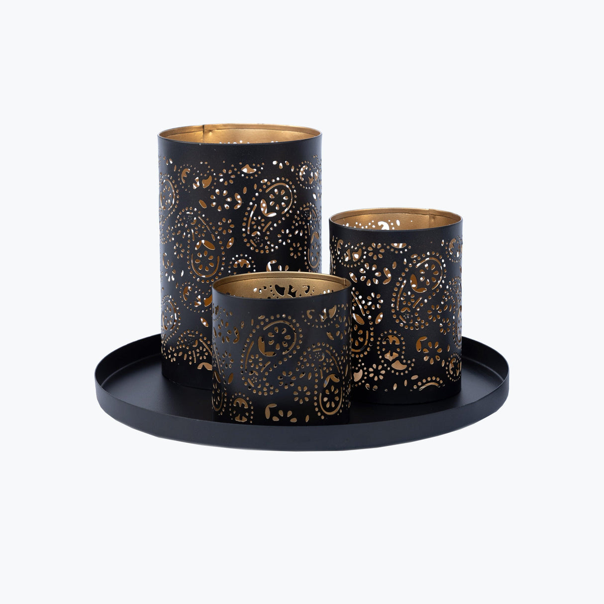 Paisley lantern set of 3 with tray