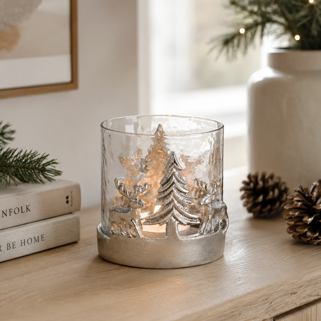 Silver Reindeer telysholder