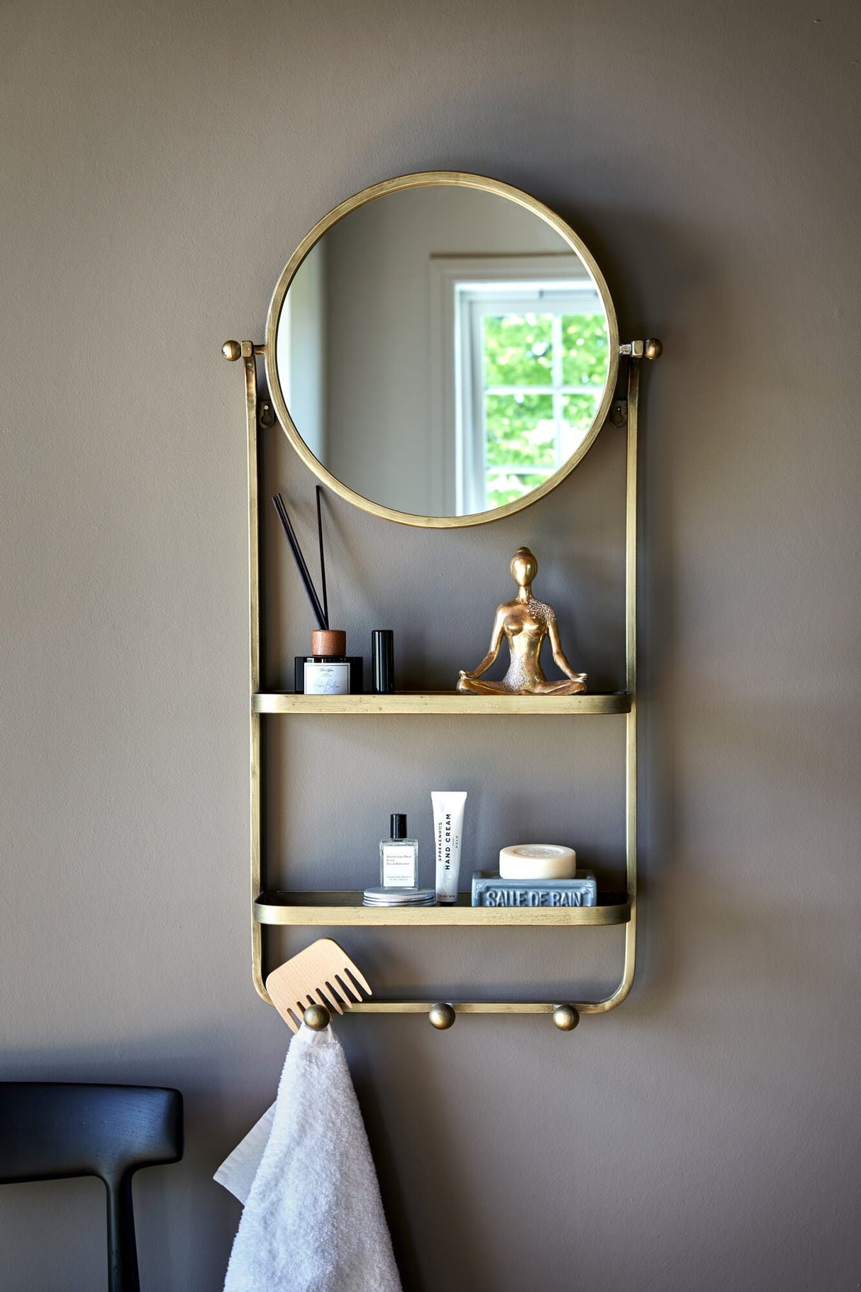 Belmond mirror with shelves and hooks