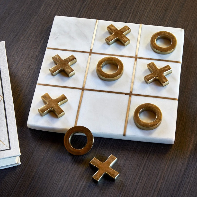 White Marble Tic-Tac-Toe med 10 spillebrikker