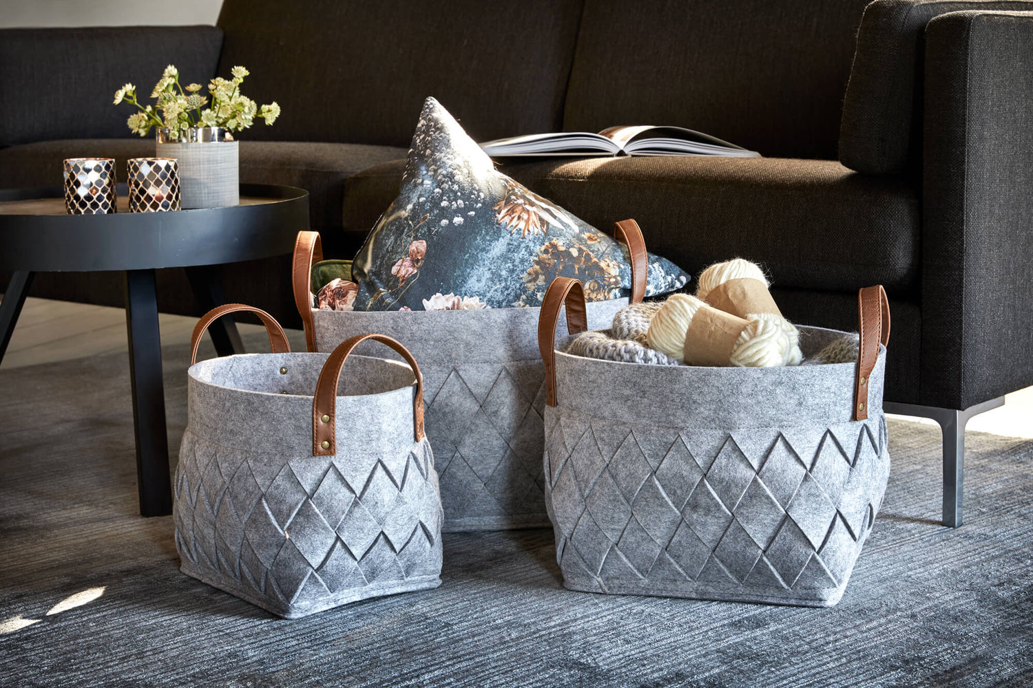 Zermatt oppbevaringskurv lys grå sett à 3